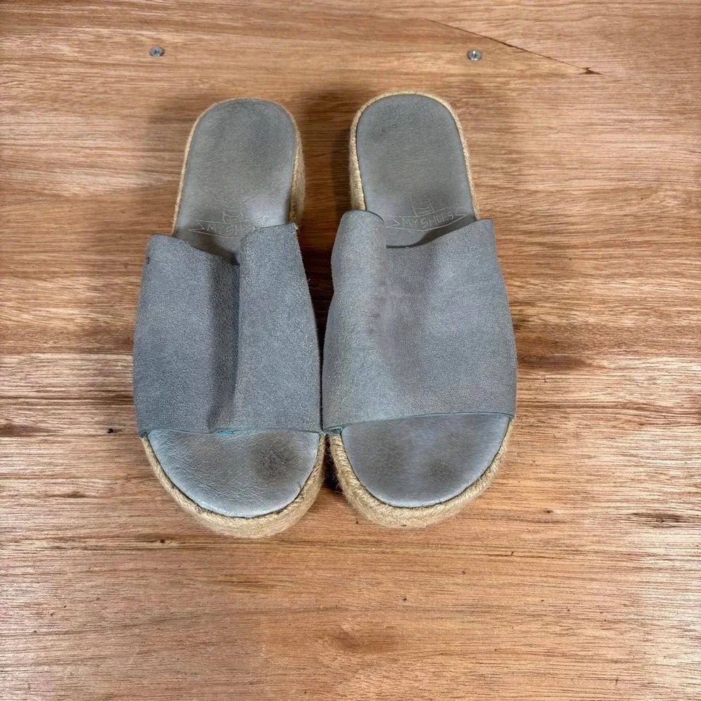 Cool My Shoes Women's Blue Suede Espadrille Platform Slide Sandals Size 7 EUR 38